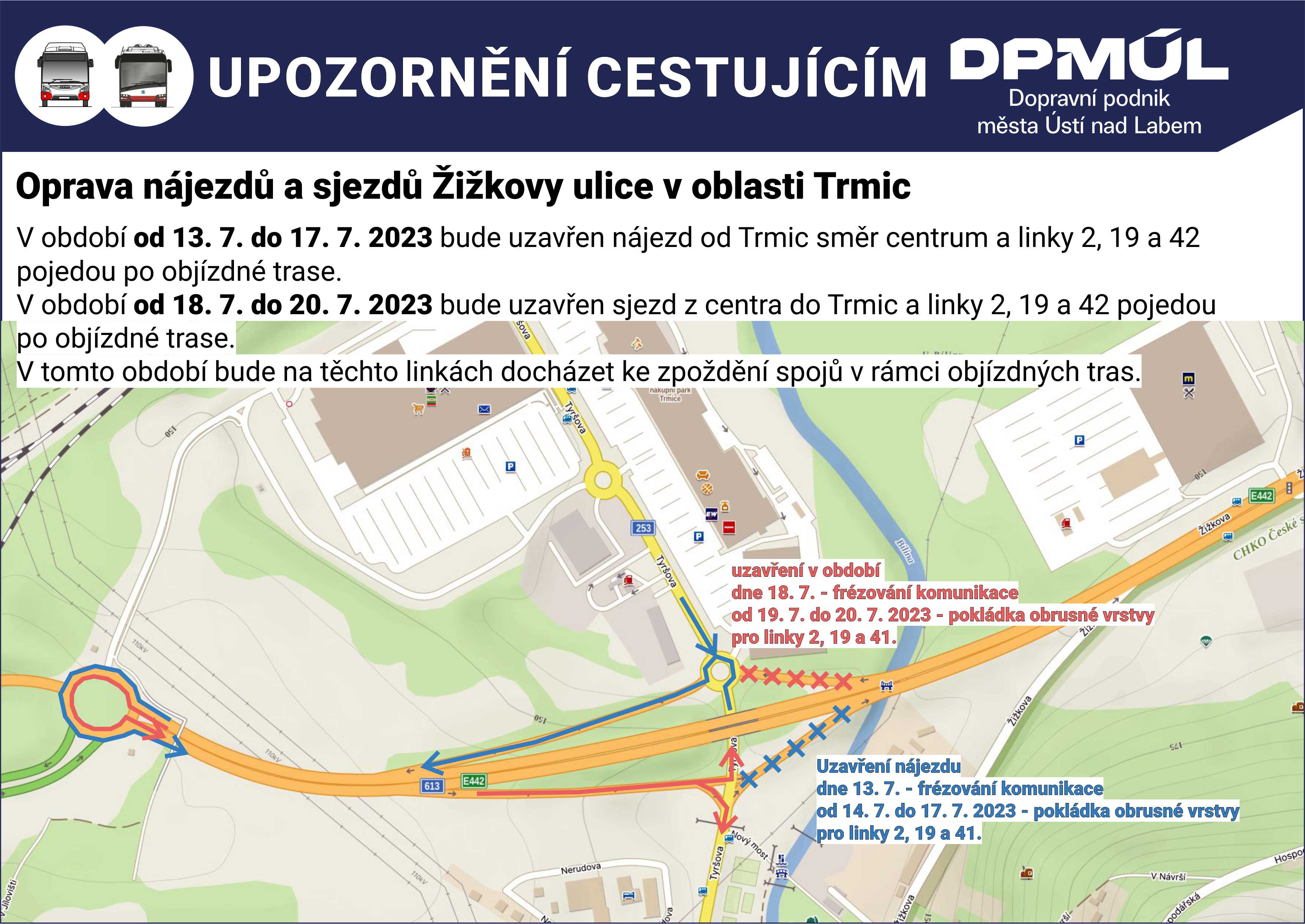 Oprava nájezdů a sjezdů Žižkovy ulice v oblasti Trmic Aktuálně z